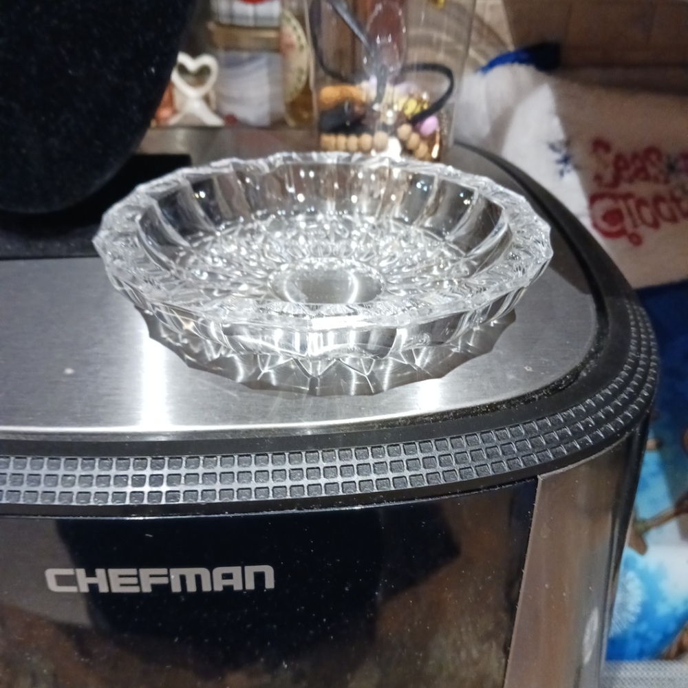 Vintage Val St. Lambert Signed Cut Crystal Ashtray Mid-Century Belgium Trinket